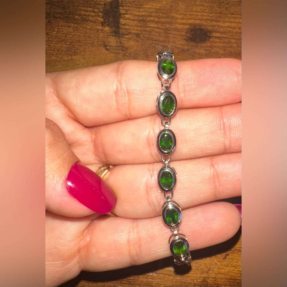 Silver Bracelet with Green Gemstones